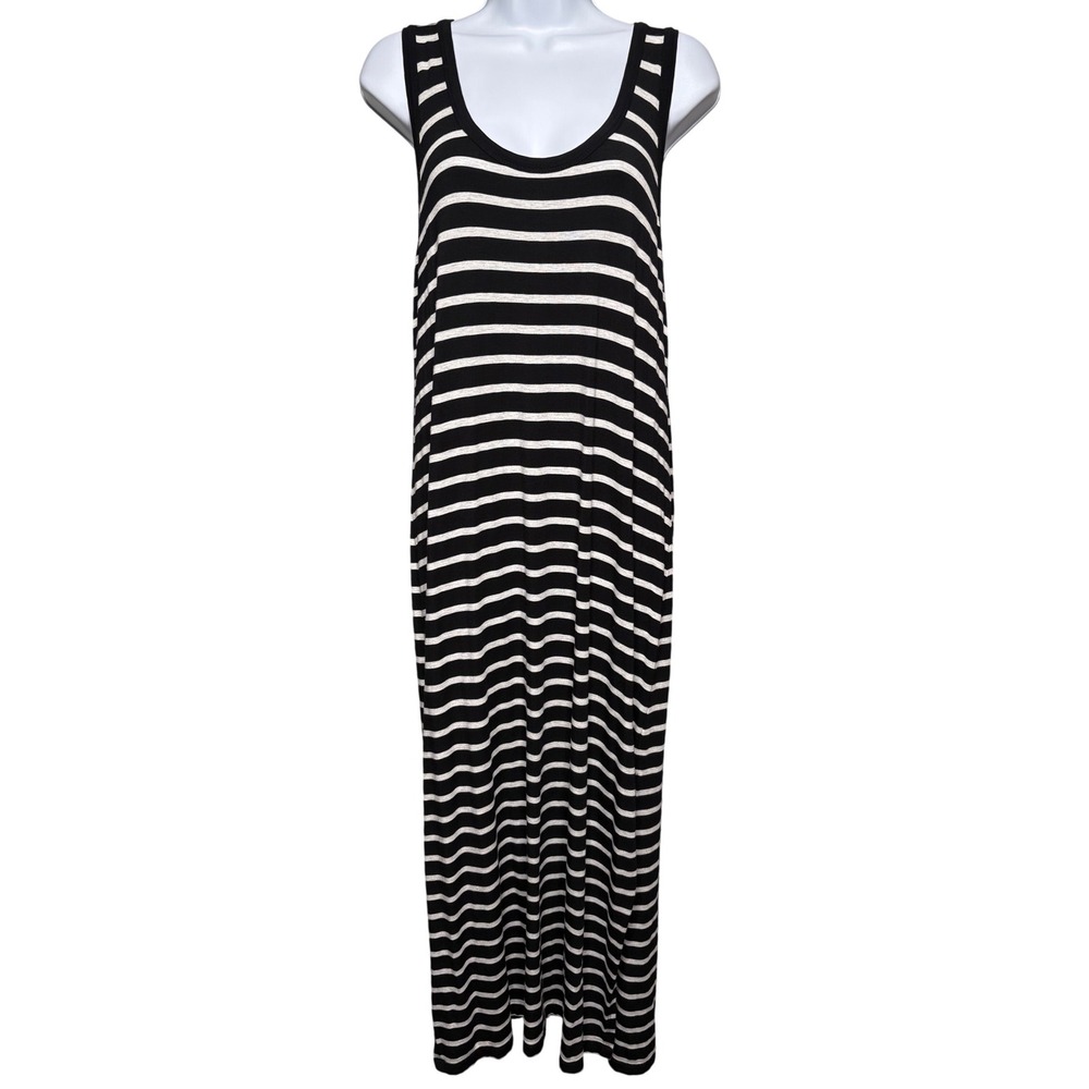 J. CREW Womens Black Striped Sleeveless‎ Maxi Dress M Racerback Slit Nautical